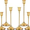 Set of 6 Gold Metal Taper Candlestick Holders Vintage Brass Home Decor for Dining Table Fireplace Mantel Wedding Christmas Thanksgiving Party Housewarming Gift with Exquisite Packaging
