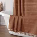 OVZME Terracotta Shower Curtain for Bathroom - Farmhouse Linen Textured Shower Curtain with Tassel, Rustic Striped Heavy Duty Vintage Country Bathroom Curtain, 72Wx72L Inches