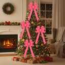 4 Pcs Large Pink Christmas Bows for Wreath 11.8 x 25.6 Inches Velvet Christmas Tree Topper Pink Bow Ornament for Xmas Home Outdoor Indoor Party Decoration