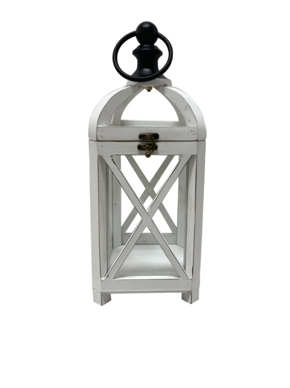 HD Designs Large Metal & Wood Lantern - White