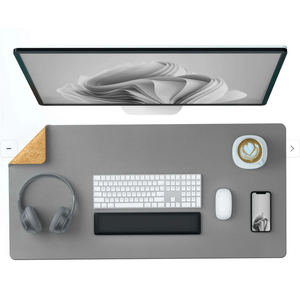 Aothia Double-Sided Desk Pad - 35.4" x 15.7" Leather Desk Mat, Eco Cork Desk Pad Protector, Large Mouse Pad,Waterproof Desk Blotter for Office/Home(Gray)