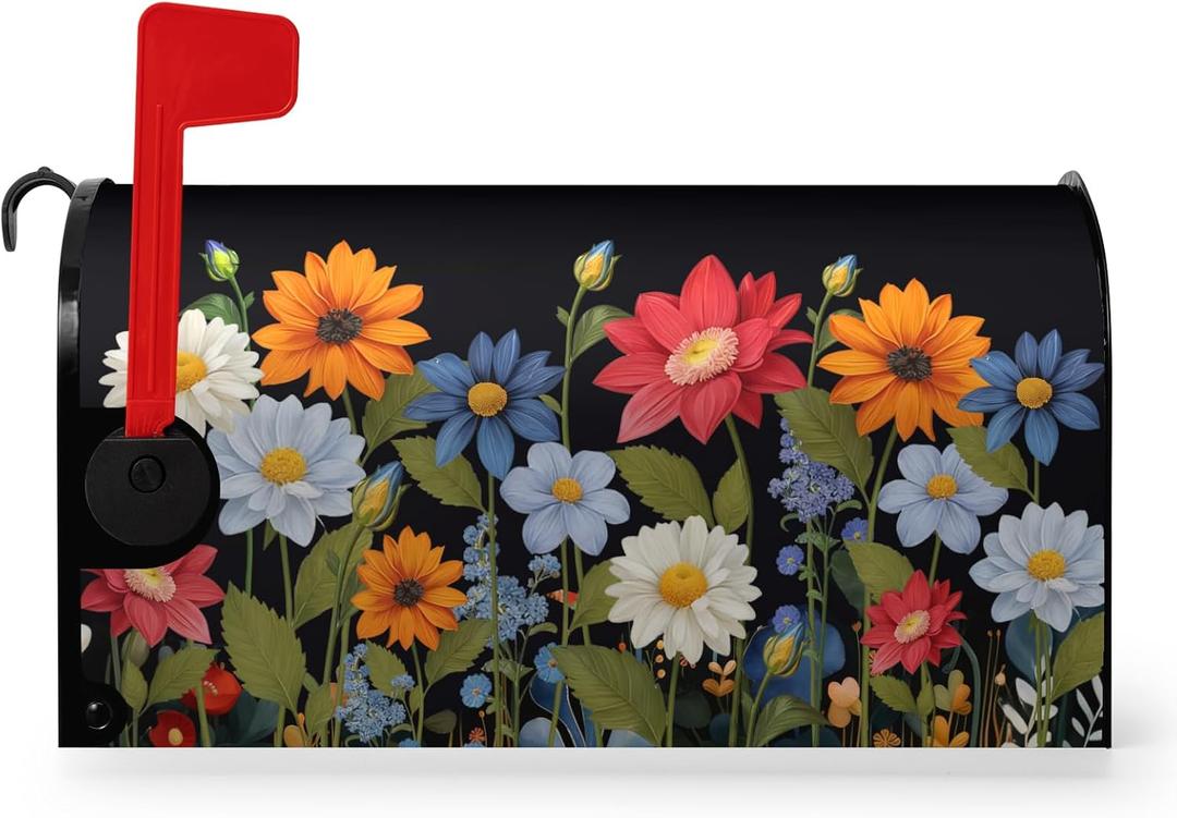 Summer Spring Colorful Daisy Mailbox Covers Magnetic Large Size 25.5x21 Inch Flowers Mailbox Cover Oversized Seasonal Floral Letter Post Box Wraps Standard Size for Garden Outside Decoration