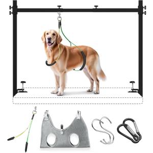 Dog Grooming Arm for Table, L Size, Adjustable 42" Height & 31"43" Width, H-Shape Stable Grooming Stand, Clamp Fits up to 2.76", with Hammock & 2 Nooses for Home Grooming & Nail Trimming