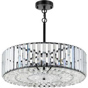 VONLUCE Cystal Ceiling Light Fixture, 6-Light Semi Flush Ceiling Light with Crystal Prisms, 21 in. Chandelier for Dining Room Bedroom Entryway, Kitchen, Black Metal Canopy, ETL Certificated