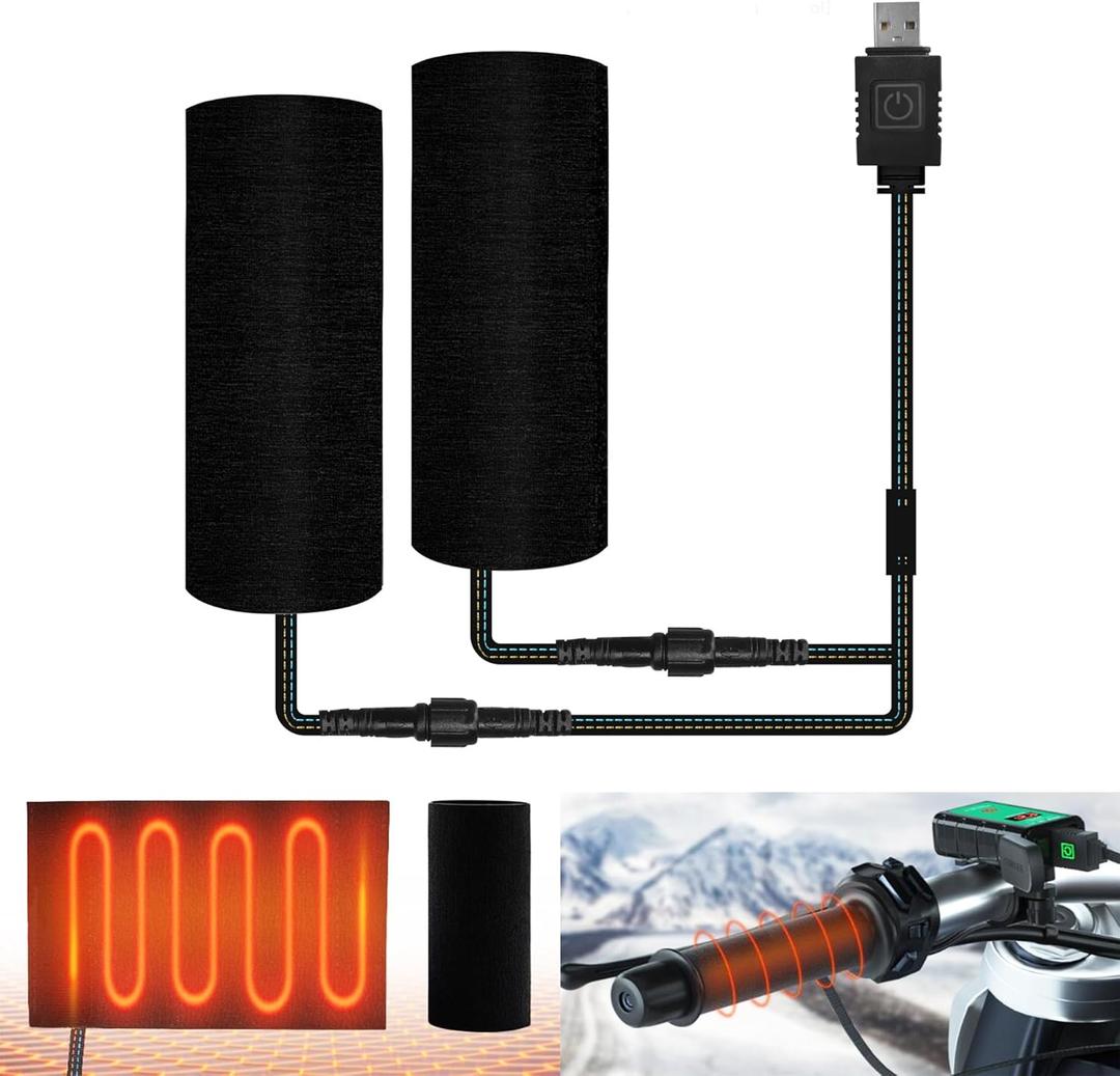 Heated Grips Cover for Motorcycle, 5V Handlebar Heater, Motorcycle Heated Grips USB Powered, 6 Gear Temperature with Memory Function, IP67 Waterproof, ATV Heated Handlebar Warmers