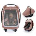 Blissful Diary Baby Car Seat Cover, Extra Large Mesh Window, Breathable Muslin Cotton, Infant Windproof Canopy-Dusty Pink