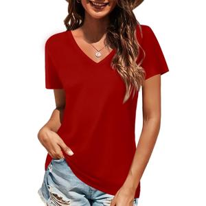 Elesomo Women Shirts V Neck Short/Long Sleeve Cotton Tops T-Shirt Basic Tees (Medium)
