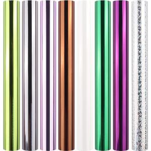 8-PackBriartw Laser Printer & Laminator Compatible Toner Reactive Foil | 16.4ft x 7.6in Per Roll Transfer Foil Paper Bundle | Perfect for DIY Crafts,Embossed Cards,Sparkly Craftwork,Scrapbooking (Grass green,Titanium gray,Light purple,Brown,White,Green,Purple,Bits of silver)