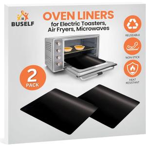 Reusable 9x11" Toaster Oven Liner for Breville, Cuisinart, Black & Decker, Nonstick Air Fryer Liners for Gourmia, Dash, Heat Resistant Up to 500F, PFOA & BPA Free, 2 Pack, Black