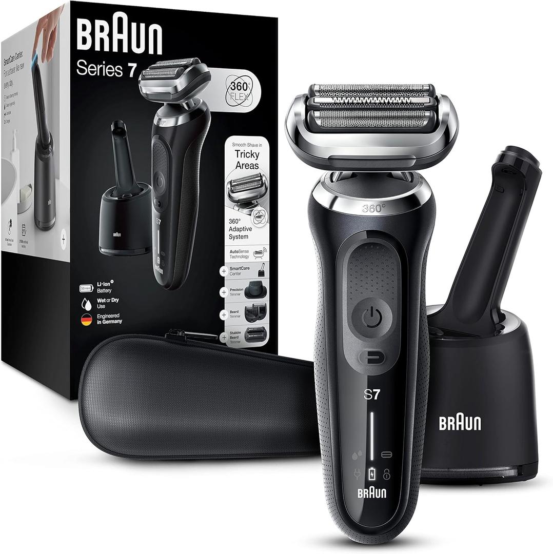 Braun Series 7 7085cc Flex Rechargeable Wet & Dry Men's Electric Shaver with Clean & Charge Station, Stubble & Beard Trimmer (Black)