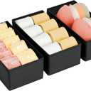 DIMJ Drawer Organizer - Small Clothes Organizer Set of 3, Drawer Dividers for Baby Clothes, Underwear, Socks, Bra, Belt, Tie - Black