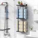 Towel Rack for Bathroom, Wall Mounted Vertical Rolled Towel Storage Organizer Holder with Shelf, Holds Up 6 Large Bath Sheets, Black Large Size
