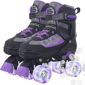 MammyGol Roller Skates for Kids Boys Girls, Adjustable Quad Skates with Light Up Wheels for Toddler Little Kids Ages 6-12, Beginners Outdoor Sports