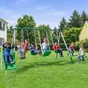 Sportspower Park Ridge Metal Swing Set for Ages 3-8, 2 Swings, Standing Swing, Roman Glider, Teeter Totter, 5ft Slide, 6.1ft Durable Steel Frame, Anchor Kit, 800lbs