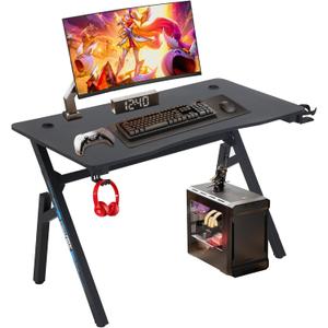 BestOffice | 47" Gaming Desk | Blue | Carbon Fiber Textured Computer Desk | Sturdy Steel Frame, Cup Holder, Headphone Hook, Cable Management Holes, Adjustable Leg Pads | for Gamers, Home, Office