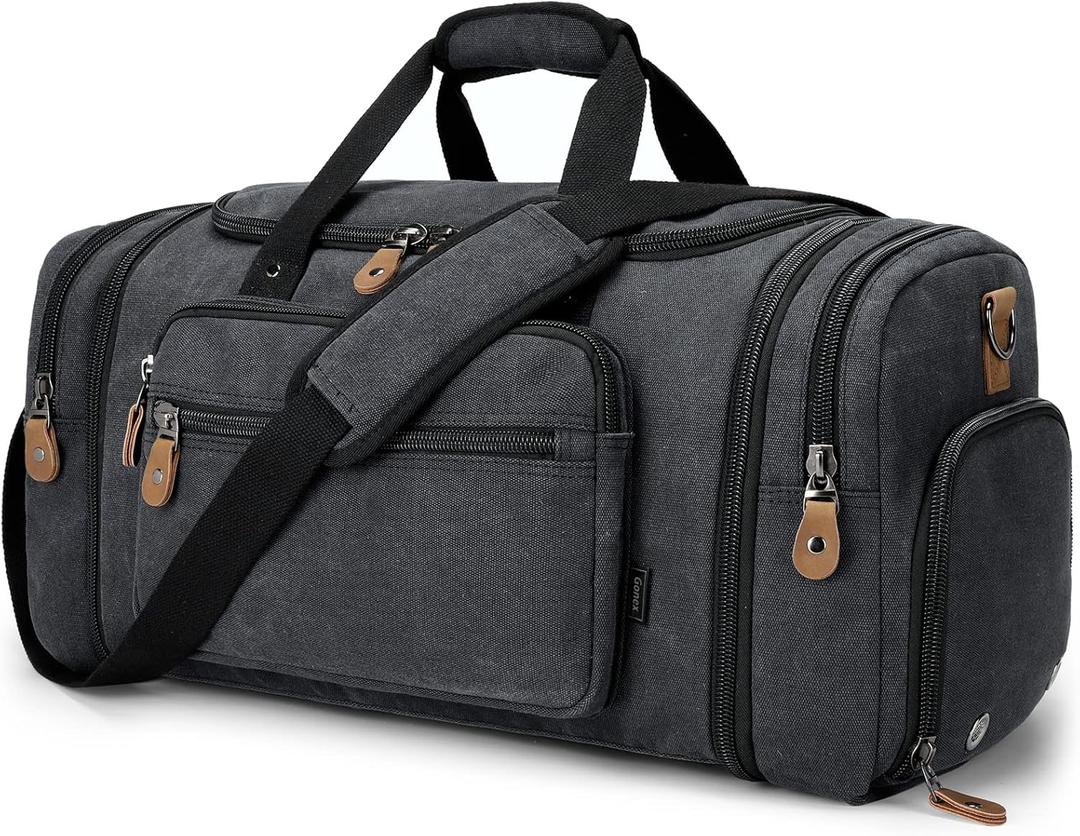 Gonex Canvas Duffle Bag 60L Travel Duffel Overnight Weekend Bag with Shoe Compartment (Dark Gray) Gonex Canvas Duffle Bag 60L Travel Duffel Overnight Weekend Bag with Shoe Compartment (Dark Gray)
