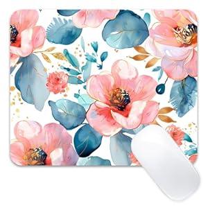 Stanoha Cute Mousepad Computer Kawaii Mousepad Floral Aesthetic Flower Girly Women Design Kids Girls Teen Pretty Modern Colorful Decorative Pink Art Small Office MouseMat for Laptop