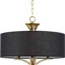Kira Home Alondra 20" Modern Drum Gold Chandelier with Large Black Linen Shade, 3-Light Modern Farmhouse Hanging Light with Black Drum Shade, Warm Brass Finish