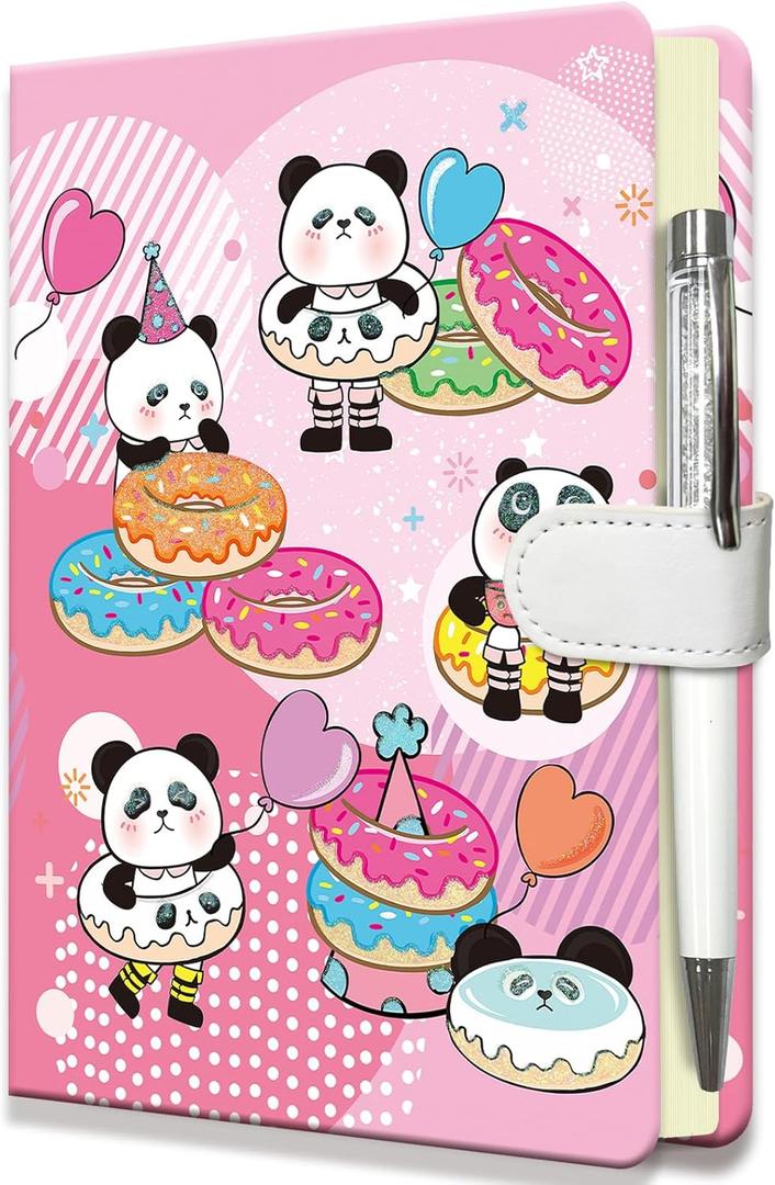 Panda & Donut Diary for Boys & Girls - Kids' Birthday Gift, Journal w/Pen & Magnetic Closure, 192 Pages Lined Hardcover Journal, 5.3"x7.5"