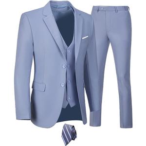 Furuyal Mens Suits 3 Piece Slim Fit Single Breasted Suits Formal Wedding Prom Tuxedo Suits Jacket Pants Lavender-L
