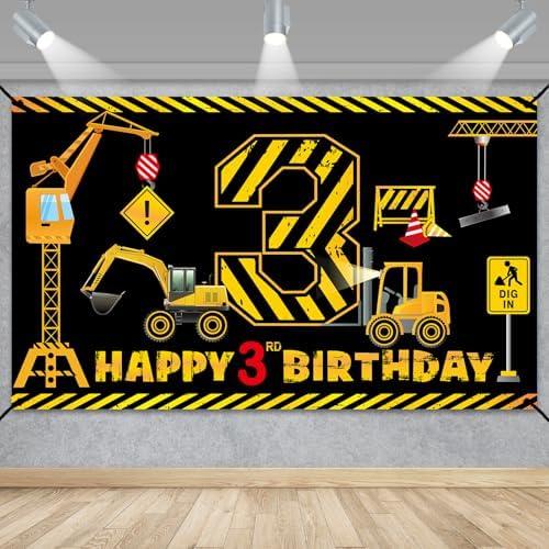 3rd Birthday Decorations for Boys, Excavator Dump Truck Theme Third Birthday Banner Decorations Digger 3 Year Old Bday Banner Backdrop Party Supplies Sign