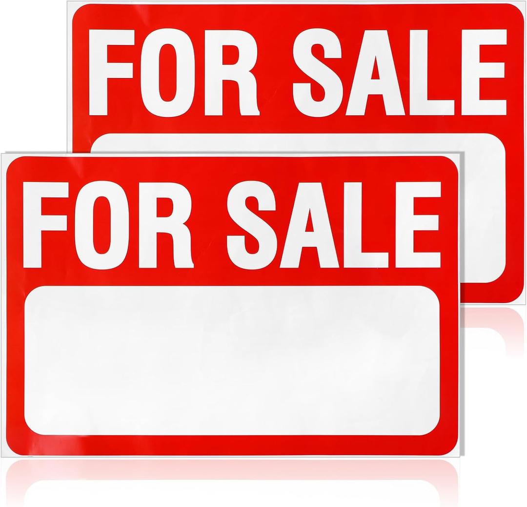 2 Pack for Sale Sign Car Sticker, 12" x 8" Plastic Self-Adhesive Vinyl Sale Sign Decal for Garages Vehicles Boats Large Space for Handwriting for Indoor and Outdoor Advertising Signage (Red)
