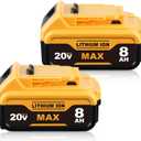 2Pack DCB200 20V 8.0Ah Replacement for Dewalt 20V Battery Lithium ion Compatible with Dewalt Battery Cordless Power Tools DCB200 DCB201 DCB203 DCB206 DCB207 Battery