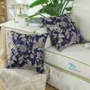 CaliTime Throw Pillow Covers Pack of 2 Vintage Floral Leaves Cushion Cases for Couch Sofa Home Decor 18 X 18 Inches Navy Blue