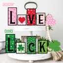 2 x 6 Pcs Valentines Day and Reversible St Patricks Day Wood Signs, Double Side Printed Free Standing Blocks, Heart Shamrocks Table Centerpiece Decor, Love Luck Farmhouse Sign for Tiered Tray Mantle