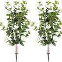 2-Pack 3FT White Artificial Camellia Bushes, UV Resistant Lifelike Faux Flowers with Ground Spike, Zero Care Fake Floral Stems for Indoor Outdoor Patio Porch Decoration