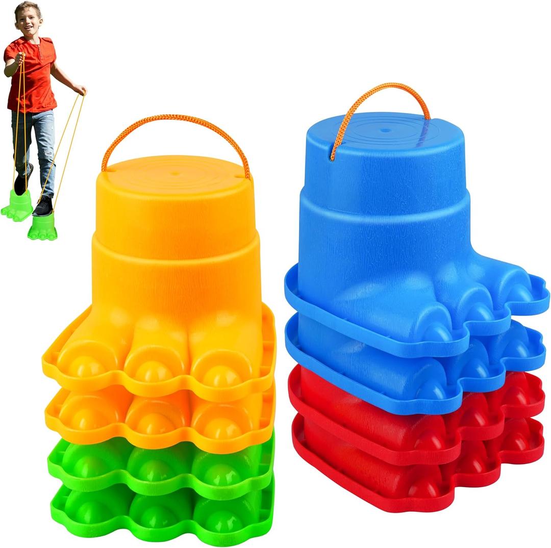 Balancing Stilts for Kids - 4 Pairs (8 Stilts Total) Monster Feet for Balance & Coordination - Family Fun Toys for Boys & Girls Age 4-10 Backyard Parties, Obstacle Courses, Indoor & Outdoor Games (Rainbow)