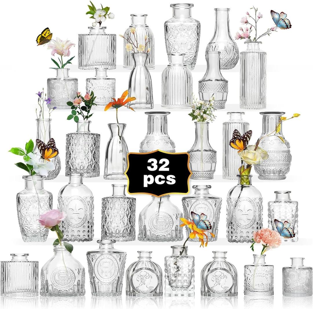 Glass Bud Vase Set of 32PCS Wedding Centerpieces for Tables,Mini Clear Bud Vases for Flowers,Small Flower Vases Suitable for Birthday Party,Anniversary,Wedding,Baby Shower (Clear, 32PCS) Glass Bud Vase Set of 32PCS Wedding Centerpieces for Tables,Mini Clear Bud Vases for Flowers,Small Flower Vases Suitable for Birthday Party,Anniversary,Wedding,Baby Shower (Clear, 32PCS)