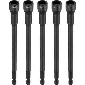 uxcell 5pcs Hex Nut Driver Drill Bit 11/32" 6-Point Socket 1/4" Hex Shank Magnetic Setter CR-V Steel Bolt Sockets for Power Drills Impact Drivers, 5.91" (150mm) Long