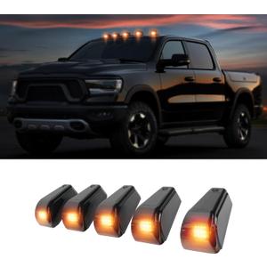 5PCS Solar Cab Lights Yellow Wireless No Drill Car Roof Top Marker 12 LED Warning Light Smoke Lens IP67 Waterproof Truck Roof Light Compatible with Pickups Trucks Ford Dodge Ram GMC SUV