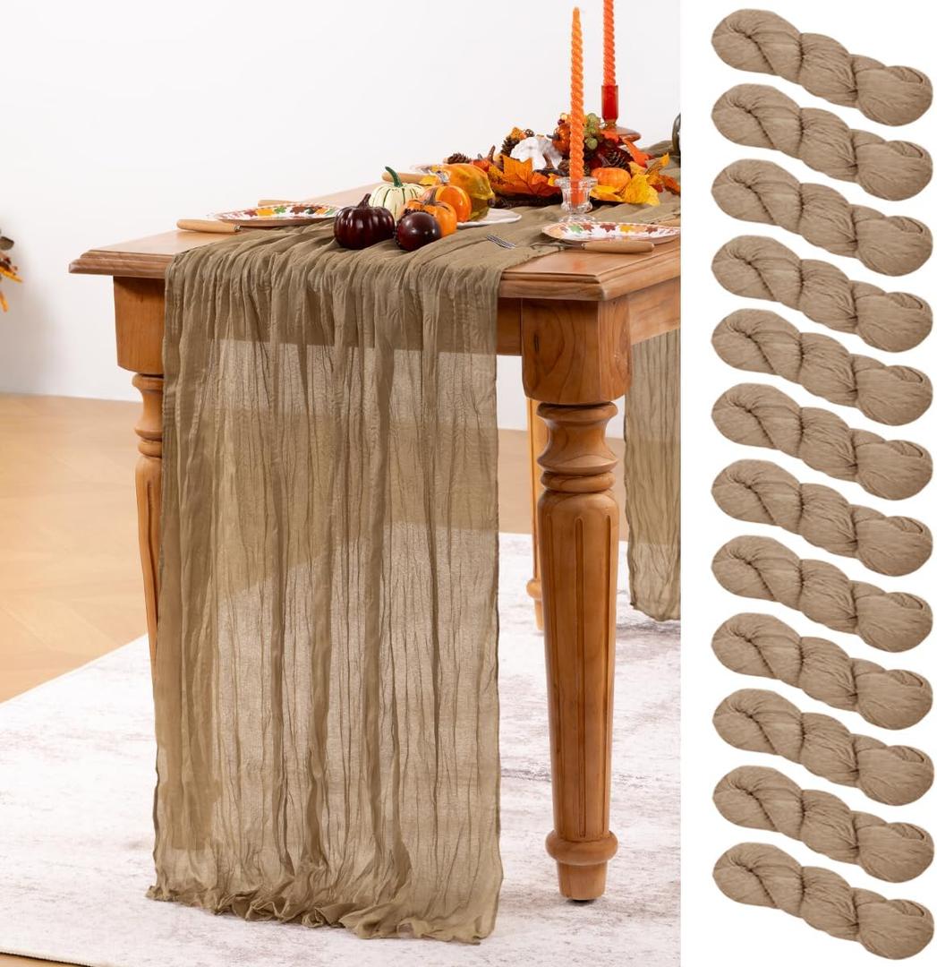 Nude Cheesecloth Table Runner 12 Pack Christmas Table Runners Boho Gauze 120 Inches Coffee Cheese Cloth Table Decor for Xmas Holiday Season Parties Wedding Bridal Baby Shower Tea Party Decor
