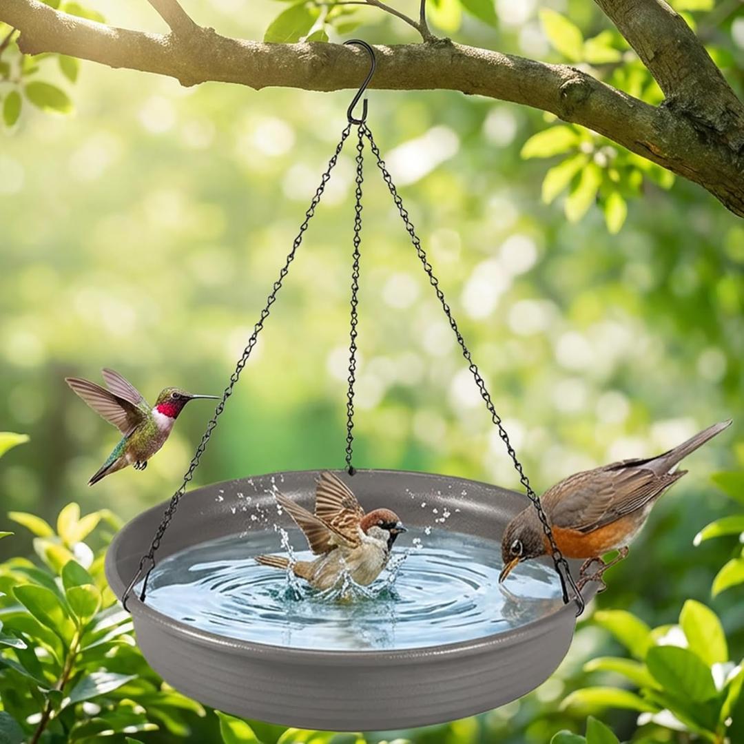 Hanging Bird Bath Bird Feeder - Bird Bath for Outside Outdoors Hanging with Tray Bowl Water Feeder, Garden Bird Bath 2-in-1 Bird Feeder Bath, Durable PP Bird Bath Bowl for Garden Patio Backyard Decor