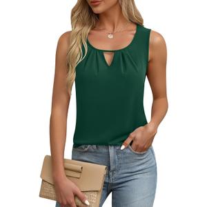 CZYINXIAN Womens Casual Summer Tank Tops Flowy Round Neck Sleeveless Chiffon Blouse Dressy Business Top Shirt (Small, Dark Green)