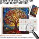 Mosaic Tree of Life Jigsaw Puzzles 1000 Pieces, PICKFORU Colorful Stained Glass Puzzles for Adults, Impossible Hard Plant Art Theme, Challenging for Adults