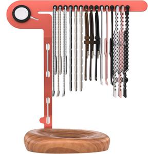 3 in 1 Watch Band Holder Organizer for Apple, Apple Watch, Band and Charger Organizer, 15 silicone Groove Display, 13 inch height large space design, Walnut Wooden Base, steel stand