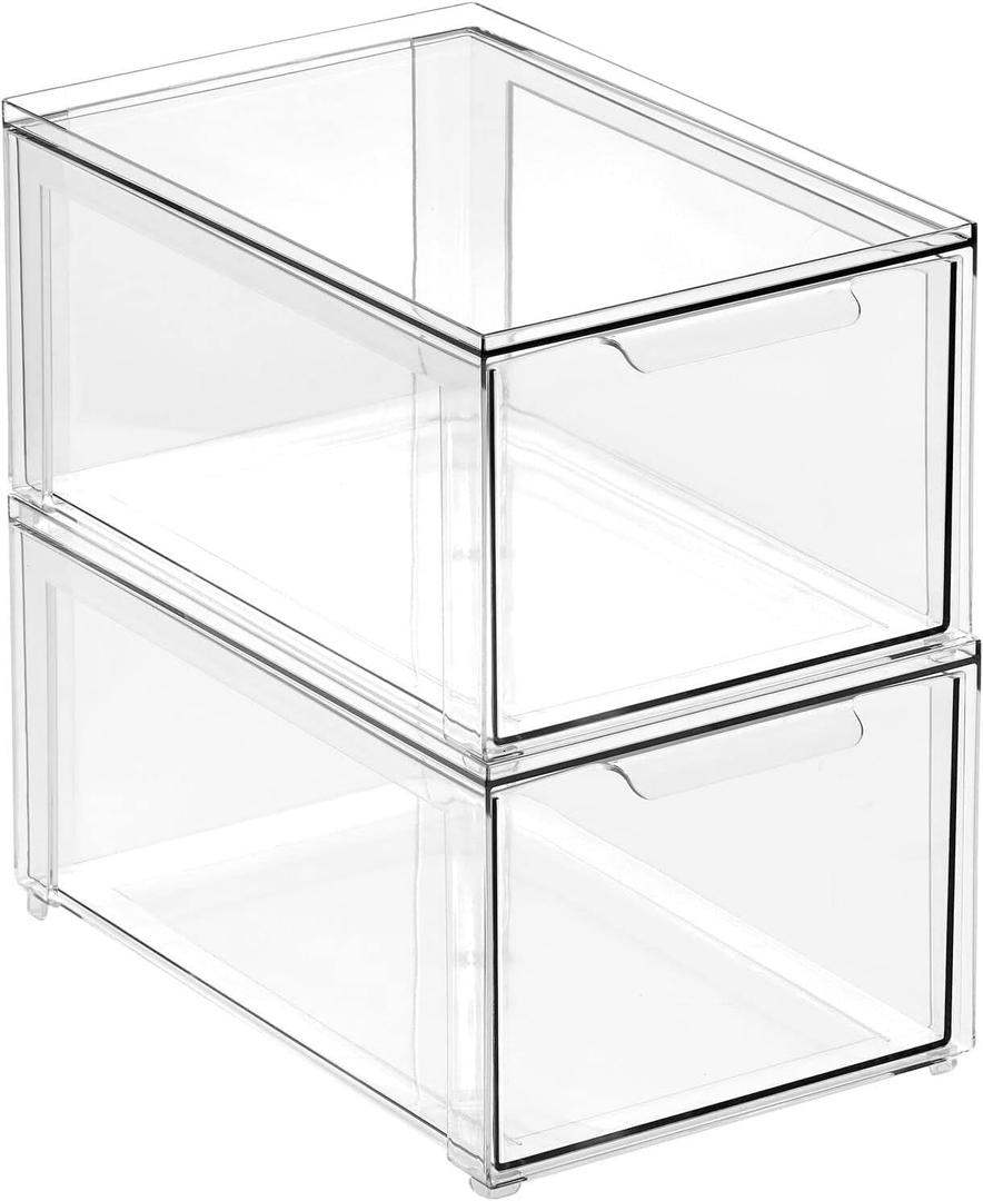 mDesign Kitchen Storage Drawer Box Plastic Storage Box with Pull-Out Drawer Pantry, Fridge and Cupboard Storage for Food and Snacks Pack of 2 Clear