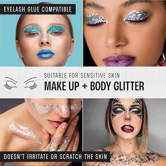 Chunky Holographic Body Glitter I 6 Colors for Face Glitter Makeup, Hair, Eye & Fine Glitter Eyeshadow - Perfect for Halloween, Slime, Resin, Tumblers, Craft, Cosmetic & Nail Art