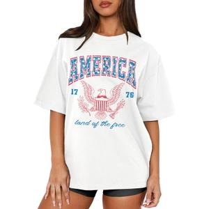 MAPICK Women 4th of July 1776 Graphic Oversized T-Shirts Shirt Short Sleeve Patriotic Casual Tee Tops (Medium), White