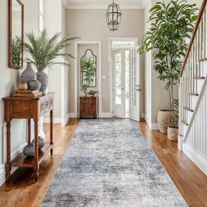 4x8 Kitchen Washable Runner Rug - Hallway Runner Rug with TPR Rubber Backing Non-Slip Low-Pile & Stain Resistant Neutral Modern Abstract for Entryway Bedroom (Blue Grey, 4x8)