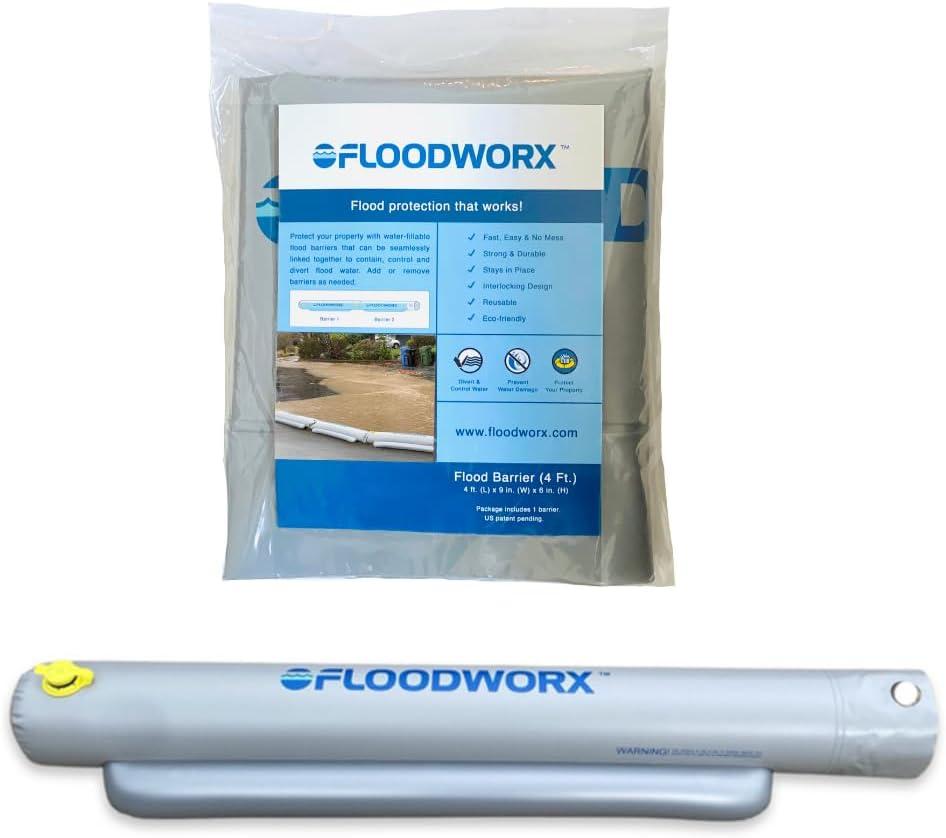 Reusable Flood Barrier & Water Diverter | No Sand Bags, Reusable Flood Protection | Protects Home, Garage, Driveway & Doorway | Flood Prevention Tool | Fast Setup - 4ft x 6in