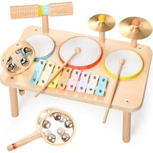 WINGYZ Kids Drum Set  9-in-1 Montessori Toys for 1-3 Year Old & Wooden Musical Instruments for Toddlers, Baby Musical Toys with Drums, Xylophone, Helps Hand-Eye Coordination, Gift for 1-3 Boys Girls