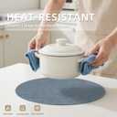 Round Wipeable Placemats Set of 4  Faux Leather Round Table Mats, Waterproof & Washable Vinyl Placemats, Circle Design for Dining Table Decor Charcoal Blue