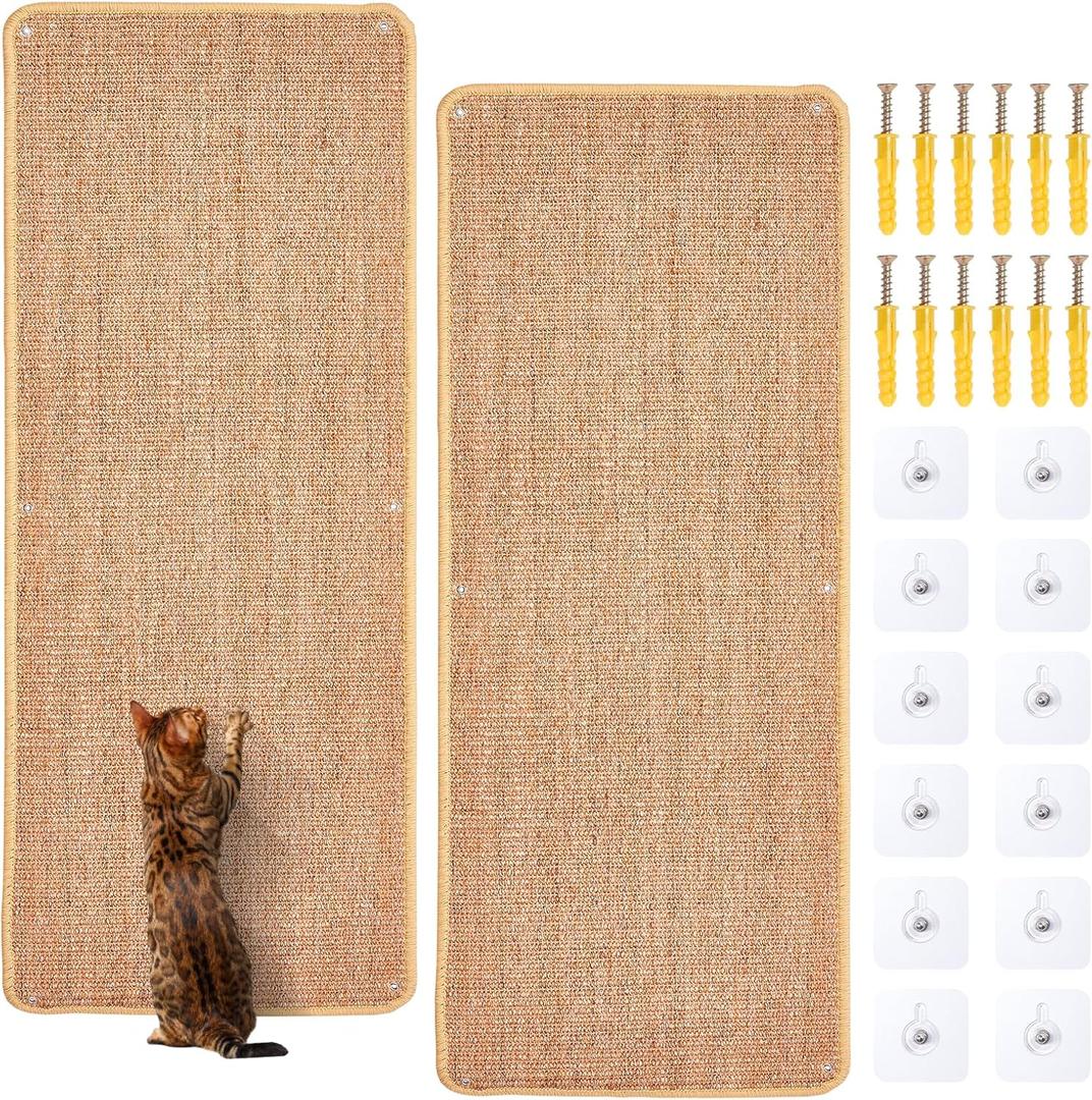 Natural Sisal Cat Scratcher Mat, Wall Scratcher Carpet, Cat Climbing Wall, Large Tall Scratching Post, Sofa Protector, Scratching Mat Pad for Indoor Cats (Brown, 39.3" Lx15.7 W, 2PCS)