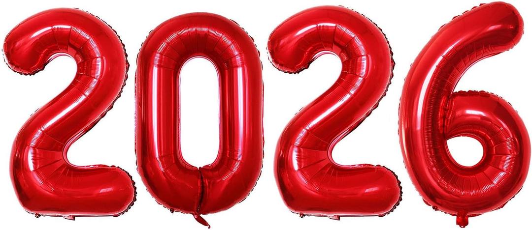 GOER 42 Inch 2026 Red Foil Number Balloons for 2026 New Year Eve Festival Party Supplies Graduation Decorations