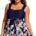 Plus Size Tankini Swimsuits- Women Two Piece Tankini Top with Shorts Flowy Swimsuit Bathing Suits with Shorts (Blue, XL)