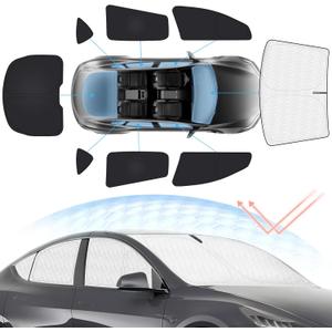 8PC Window Shades for Tesla Model Y 2020-2025,Full Windshield Side Window Shades Cover for Model Y Accessories,Privacy&Cooling for Camping,Travel,Heat&UV Blocking